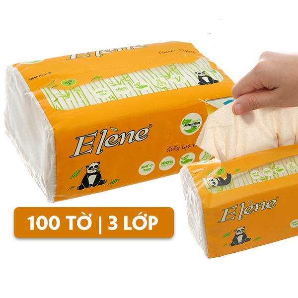 Giấy ăn gấu trúc Elene 100 tờ 3 lớp chính hãng không chất tẩy trắng