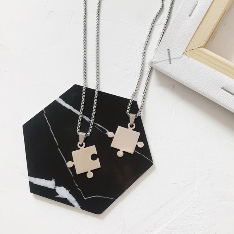 Dây chuyền thép titan mặt hình mảnh ghép thời trang hiphop cá tính