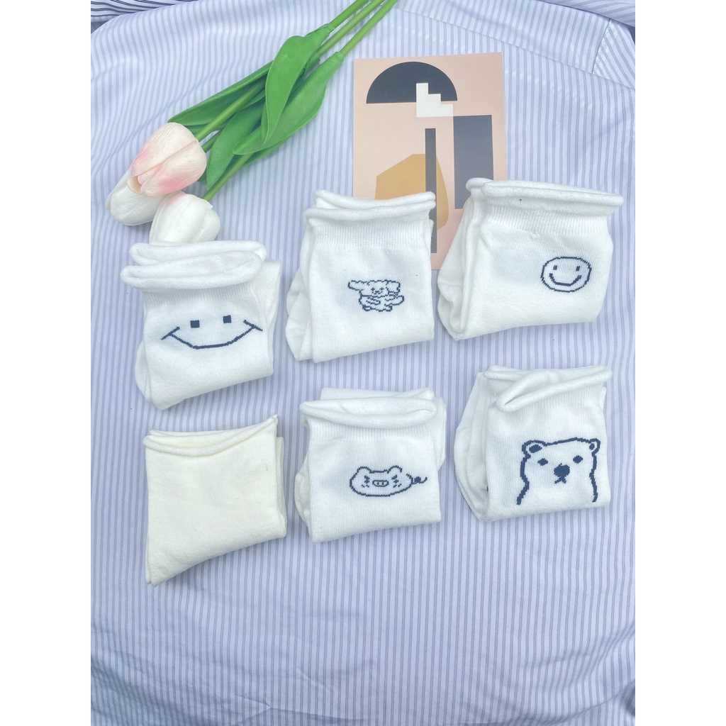 Tất trắng Muzinu vớ cổ cao in hình động vật siêu ngộ nghĩnh cute TN220