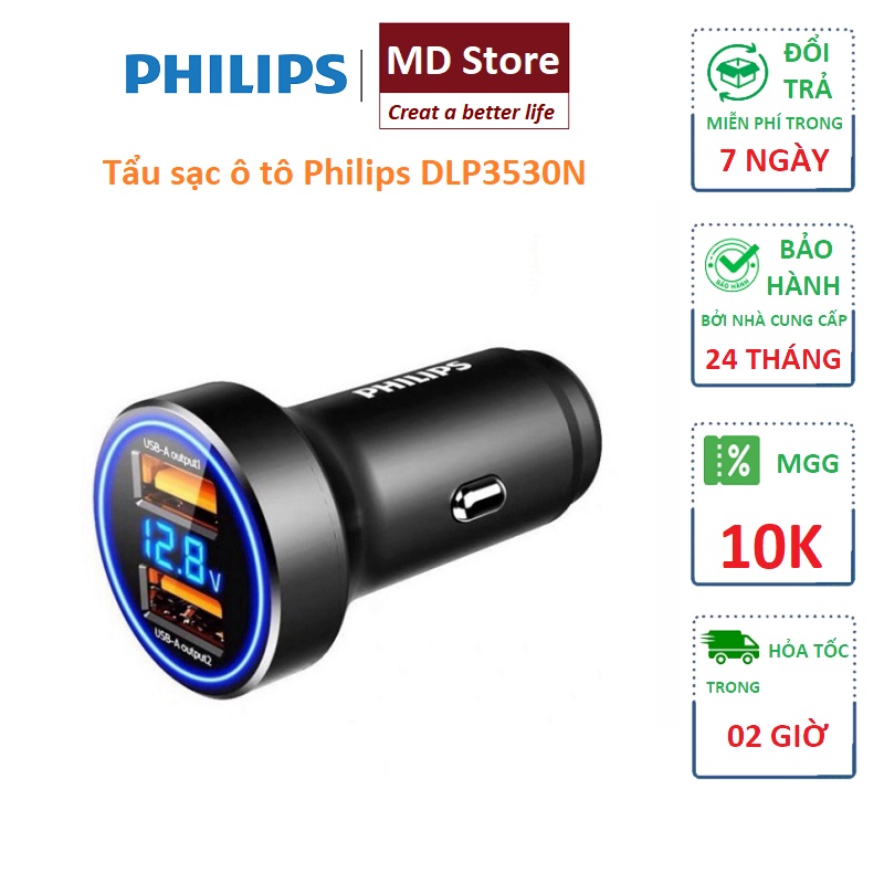 Tẩu sạc ô tô cao cấp nhãn hiệu Philips DLP3530N -  [levanhung_75885]