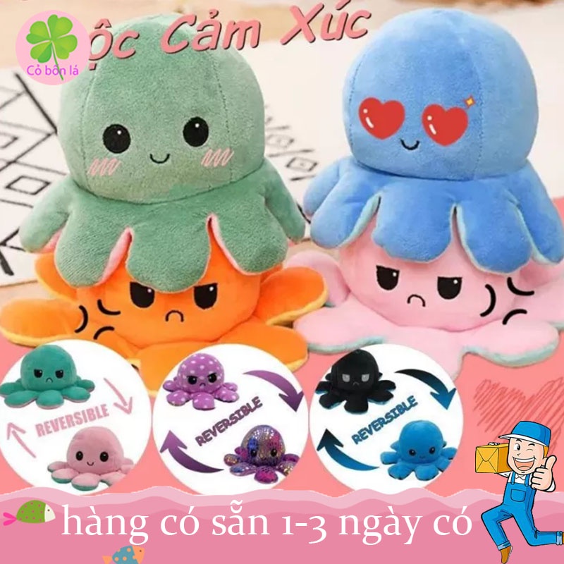 Bạch Tuộc Nhồi Bông Lật Ngược Chuyển Đổi Cảm Xúc 2 Mặt Cỡ 30cm