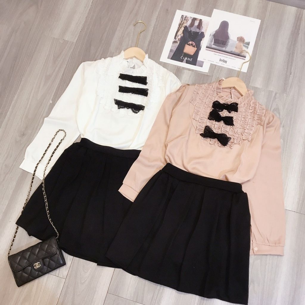 set chân váy  xếp ly  áo sơ mi lụa  hot | BigBuy360 - bigbuy360.vn