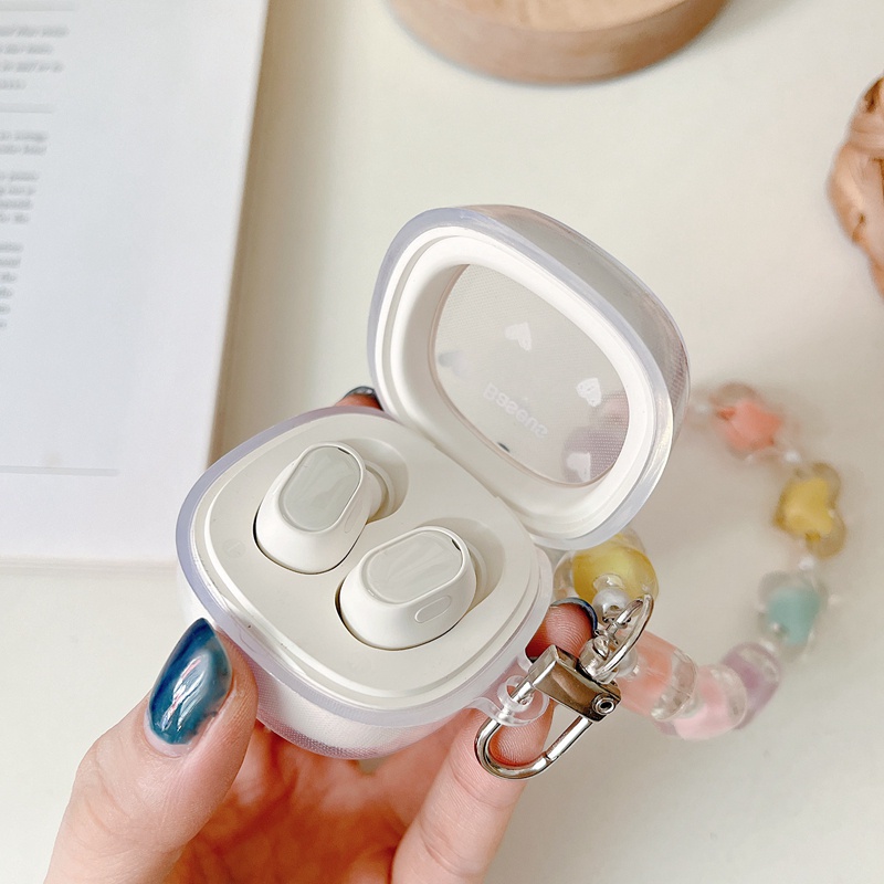 Ốp Điện Thoại Baseus Bowie WM02 TWS Bằng TPU Mềm Trong Suốt Họa Tiết Hoa Và Bướm Dễ Thương Kèm Dây Đeo Cho Encok WM01