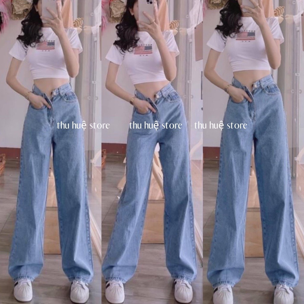 (HOẢ TỐC) Quần bò jeans nữ ống loe rộng xuông đứng, jeans cạp cao xẻ gấu co dãn HỌC SINH SINH VIÊN