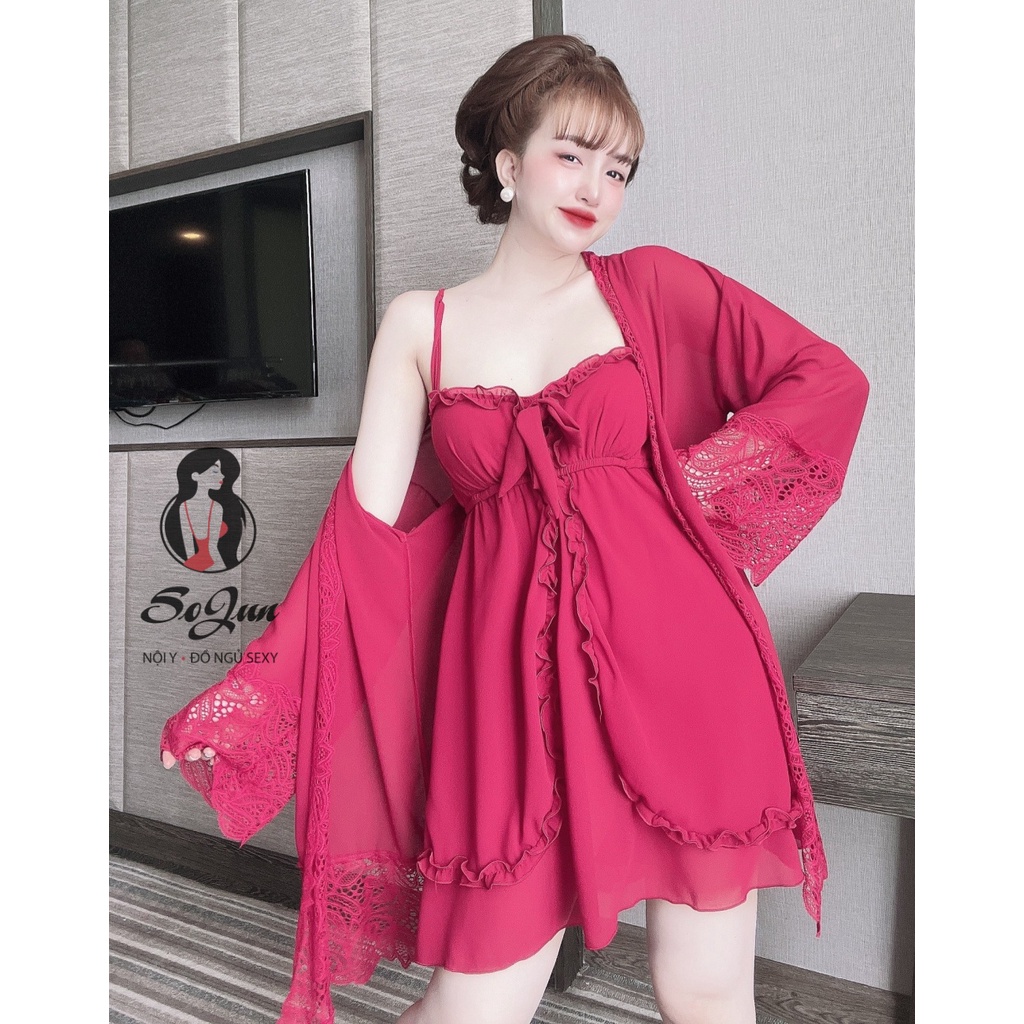 Váy ngủ Tiểu Thư SOJUN Váy ngủ kèm choàng TIỂU THƯ chiffon cao cấp &lt;60kg