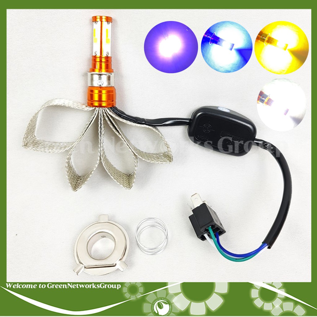 Đèn led râu H4 sáng 5 chế độ (Trắng - Vàng -Xanh Dương - Tím - Chớp đủ màu) Greennetworks ( 1 Đèn )