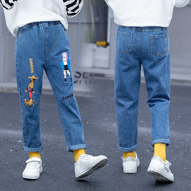 Quần bò bé gái Quần Jean size đại cho bé gái in hình cô gái
