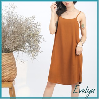 Váy 2 dây Evelyn đầm xuông chất đũi lụa trơn basic nữ