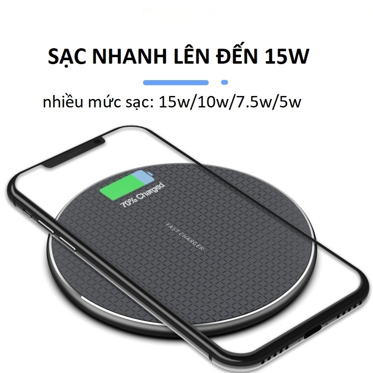 Bộ sạc không dây sạc nhanh 15W cho Iphone, Samsung, Oppo, Xiaomi, Vivo...tương thích nhiều thiết bị