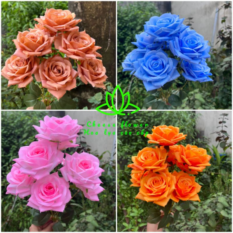 Cụm hoa hồng cánh xoăn 9 bông_Hoa giả trang trí