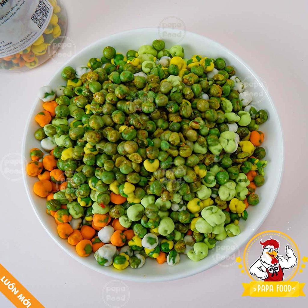 Đậu Hà Lan mix 5 vị PaPa, Tỏi Ớt, Wasabi, Sữa, Phô Mai, Sầu Rêng, ăn vặt Hà Nội