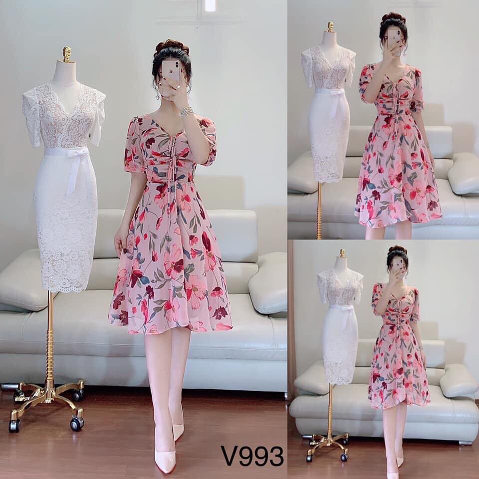 VÁY VOAN LỤA IN HOA SIÊU ĐẸP THỜI TRANG THIẾT KẾ CAO CẤP VESTA VL04