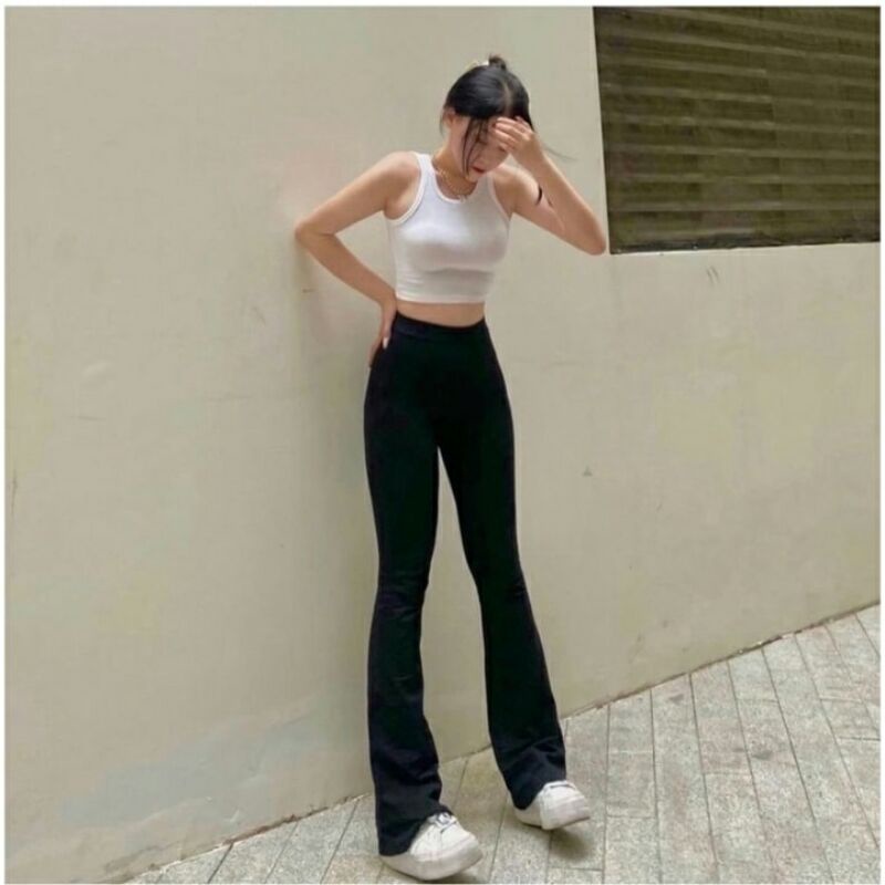 Quần Ống Loe Nữ Cạp Cao Dáng Dài, Quần Legging Nữ Ôm Ống Loe Nên From Tôn Dáng Siêu Đep
