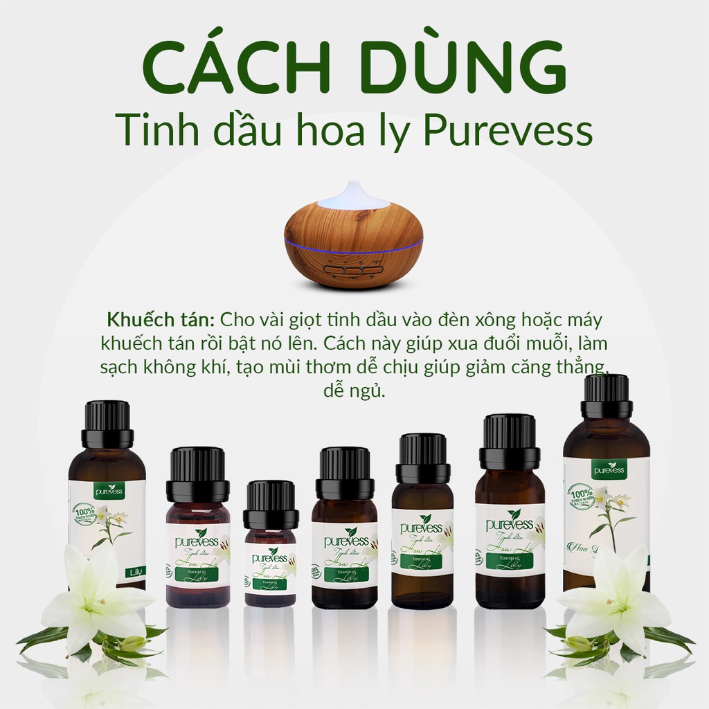 Tinh dầu Hoa Ly Purevess nguyên chất cao cấp giúp thơm phòng, thư giãn ngủ ngon dung tích 10ml, 30ml, 50ml, 100ml