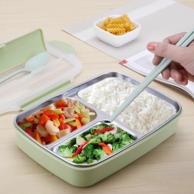 Khay cơm 3 ngăn inox 304 cao cấp