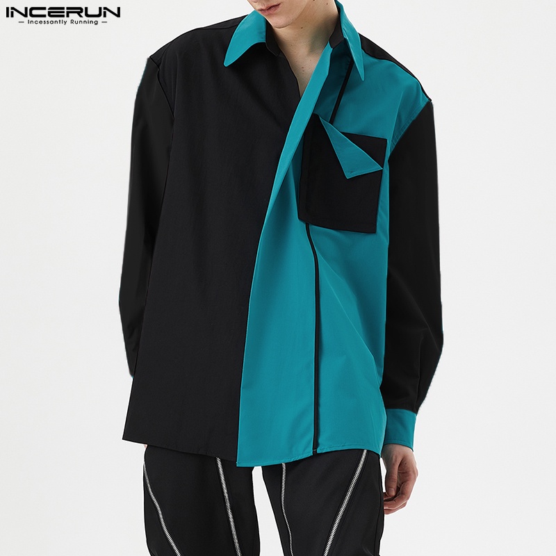 Áo sơ mi INCERUN tay dài dáng rộng trẻ trung thời trang dành cho nam