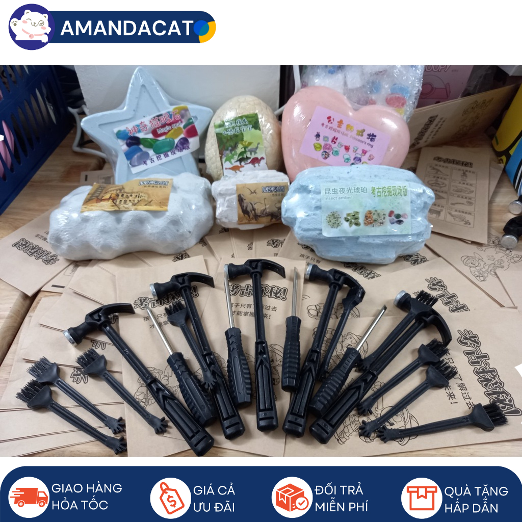 Bộ 3 Dụng Cụ Chơi Khảo Cổ B.úa, Đ.ục, Cọ, Dụng cụ hỗ trợ đào đá, Size an toàn cho bé