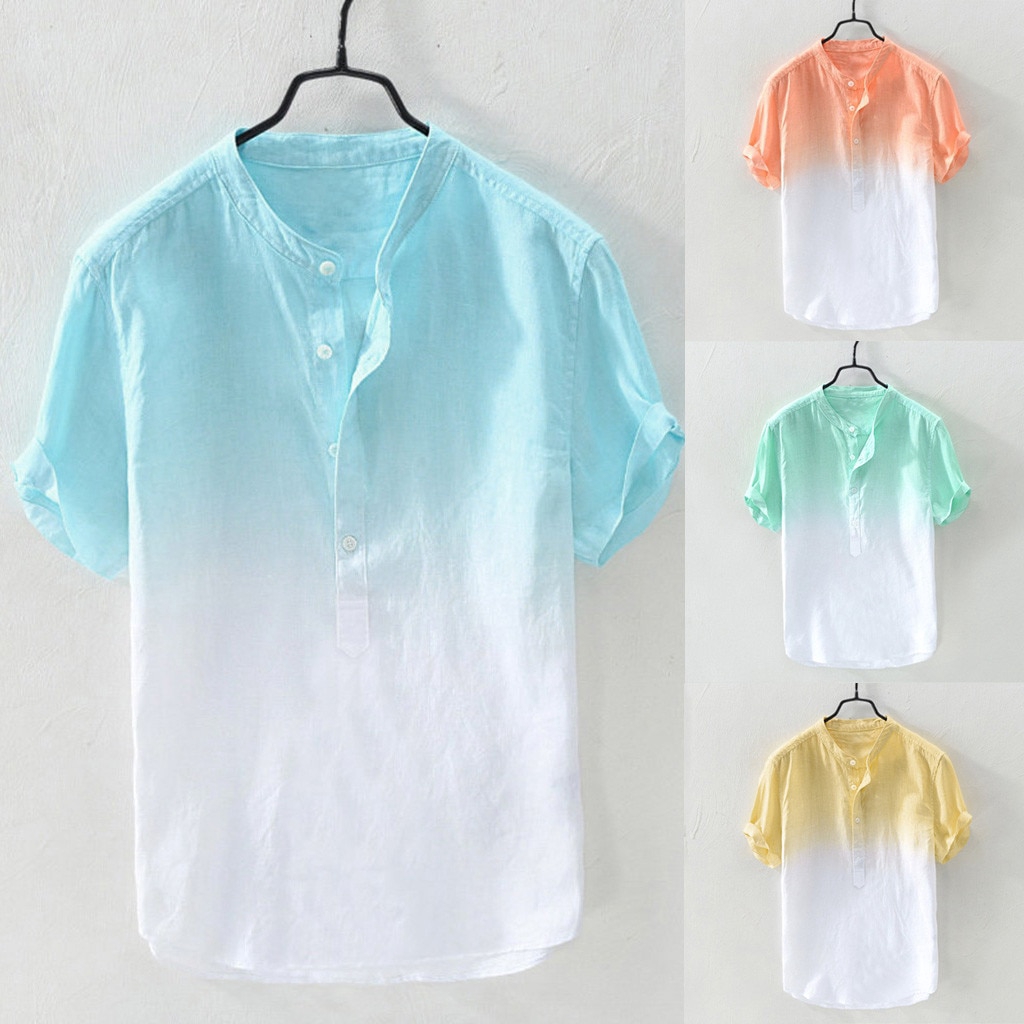 Áo Sơ Mi Cotton Nhuộm Màu Gradient Thoáng Khí Thời Trang Mùa Hè Cho Nam