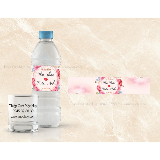 SET 50 Tem dán chai nước suối dùng cho lễ cưới, hỏi