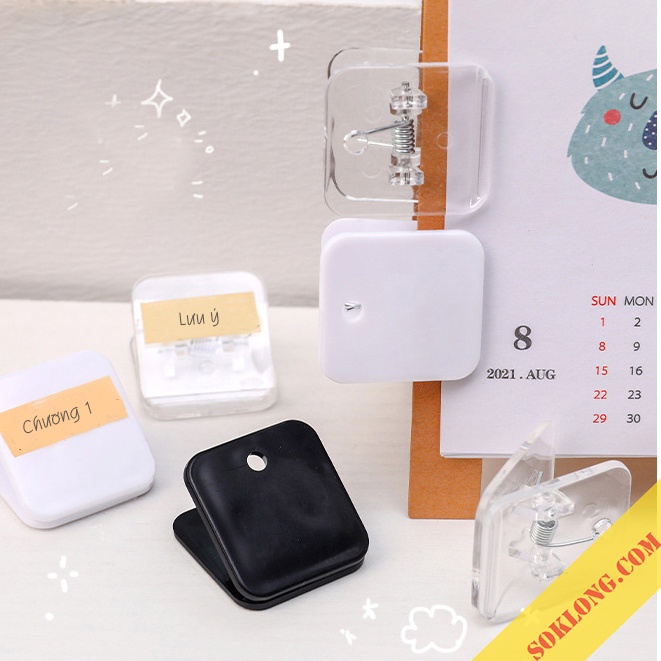 Kẹp giấy hình vuông K69 Kẹp bướm mini kẹp tài liệu ghi chú đánh dấu màu trong suốt, đen, trắng
