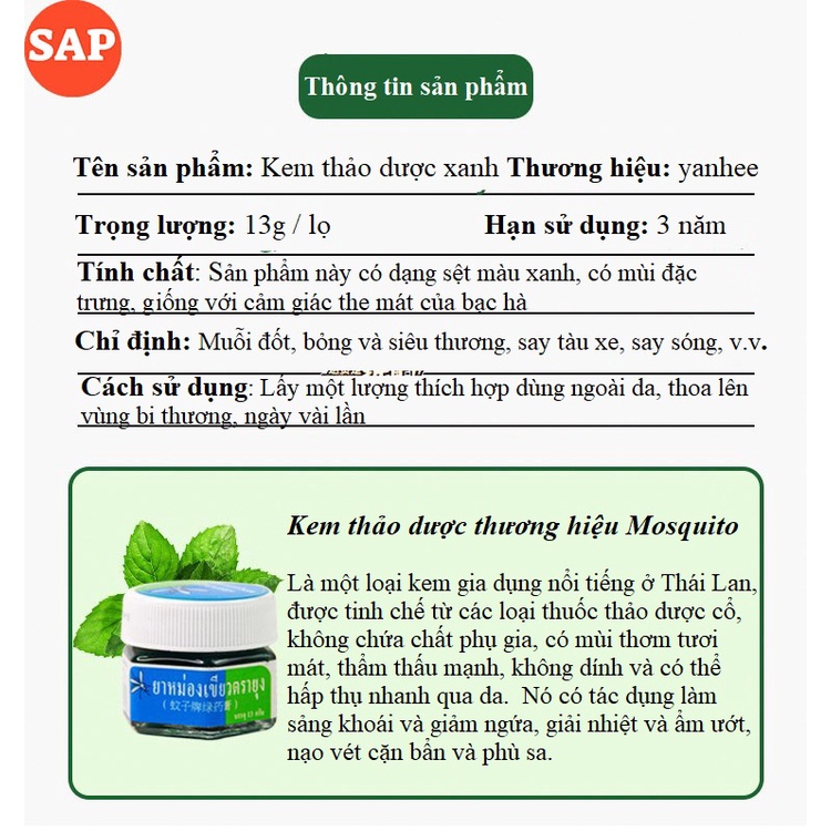 Kem Chống Muỗi Green Balm Mosquito Brand Thái Lan Giúp Xua Muỗi Hiệu Quả, Đánh Tan Cơn Ngứa Nhanh Chóng