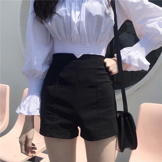 Quần short kaki nữ lưng cao chữ V BASIC chất dày mịn hàng chuẩn shop Trend Fashionista