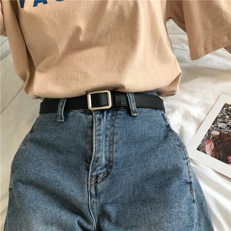 Thắt lưng nam nữ mặt chữ nhật, tròn BROO dây nịt lưng unisex bản nhỏ 2.3cm không lỗ bấm tiện lợi