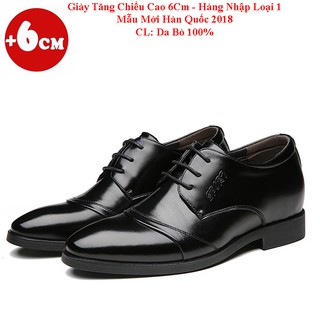 [ TRỢ GIÁ ] Giày Tăng Chiều Cao Nam Da Bò Thật - Tăng Thêm 6Cm - Cao Hơn - Đẹp Trai Hơn