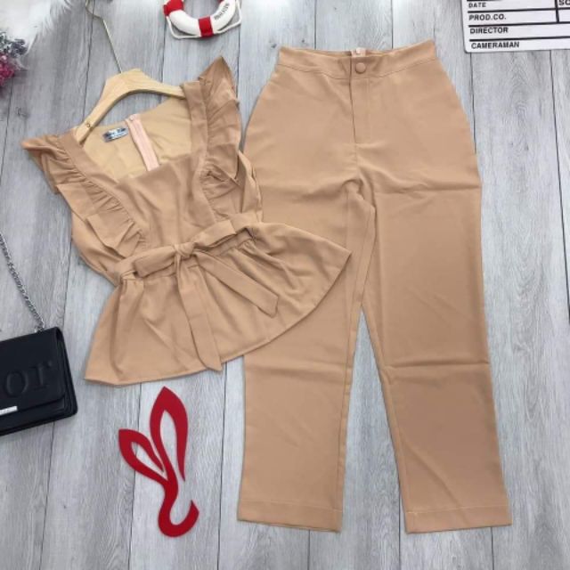 Sét bộ áo cổ vuông cột nơ eo | BigBuy360 - bigbuy360.vn