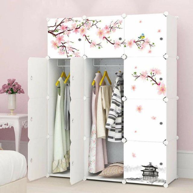 🍒SIÊU BÁN CHẠY- TỦ NHỰA LẮP GHÉP 12 Ô TRẮNG HOA ĐÀO SÂU 47CM. TẶNG KÈM 2 TREO ĐỒ
