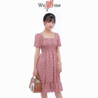 Váy hoa nhí dáng xòe cổ vuông tay ngắn dự tiệc, đi chơi, công sở hàng cao cấp HNCV  ྇