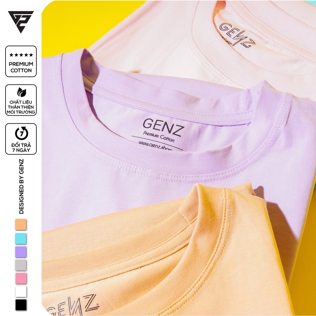 Áo thun trơn nữ tay lỡ GENZ Premium Cotton phông Unisex form rộng oversize nhiều màu