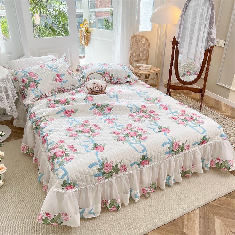 Bộ ga gối trần bông chùm giưong cotton 100% sửa dụng cho cả 4 mùa thoáng mát ,bền đẹp