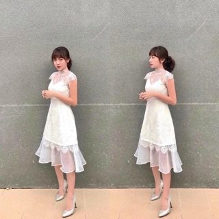 Đầm ren xoè đuôi cá - Đầm đuôi cá - Đầm ren trắng