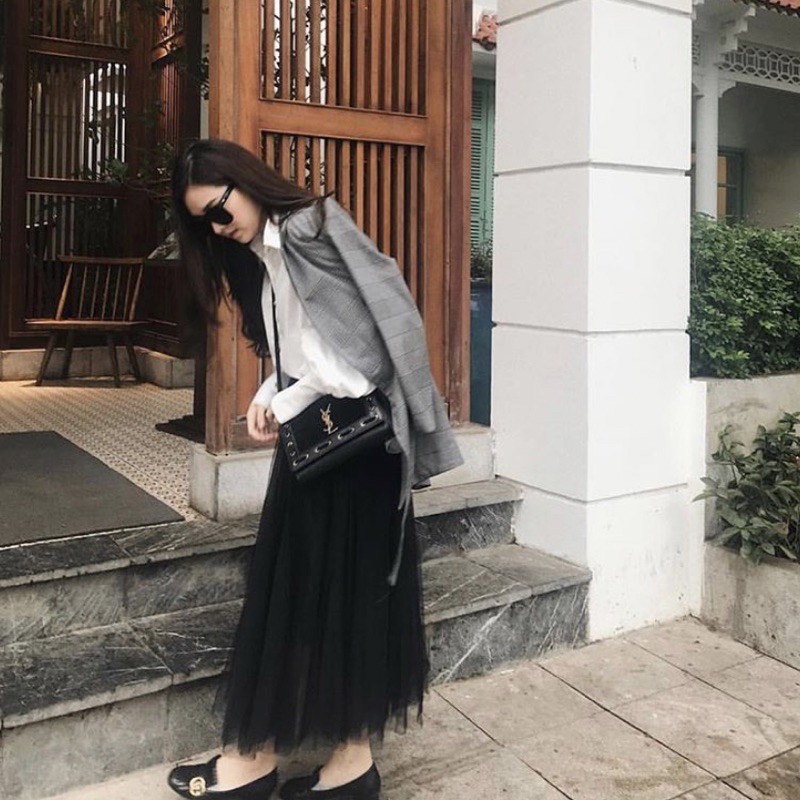 Chân váy dự tiệc đi chơi chân dài tulle 2 lớp caocaobycaochen 2 màu đen trắng có bigsize