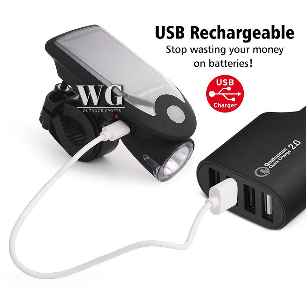 Đèn pin sạc năng lượng mặt trời gắn xe đạp có thể sạc lại chống nước xoay 360 độ | BigBuy360 - bigbuy360.vn