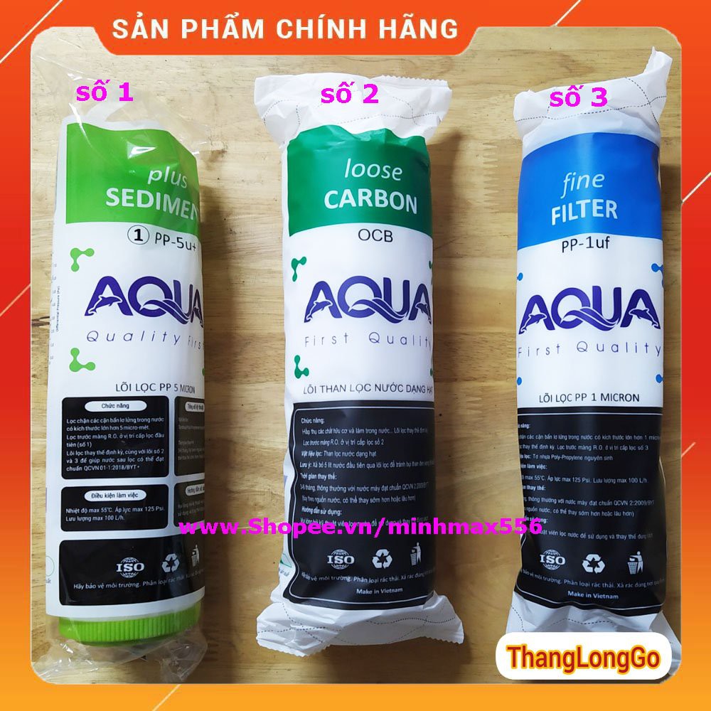 LÕI LỌC NƯỚC AQUA , Bộ 3 lõi lọc cao cấp AQUA số 1-2-3 [HÀNG CHẤT LƯỢNG ]