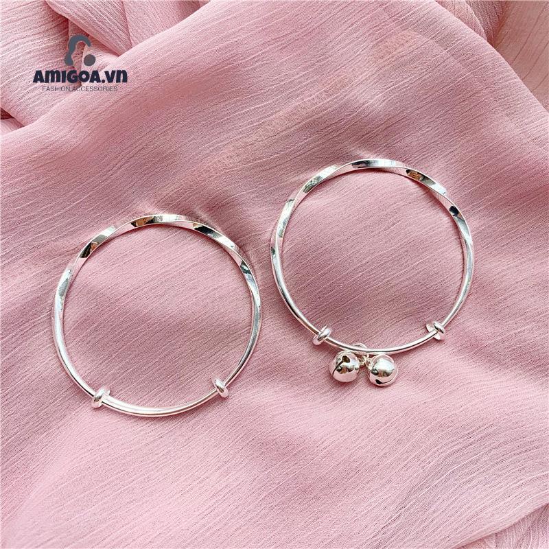 ✨✨ Vòng tay bạc s925 sterling mạ điện kiểu gợn sóng có thể điều chỉnh dành cho nữ