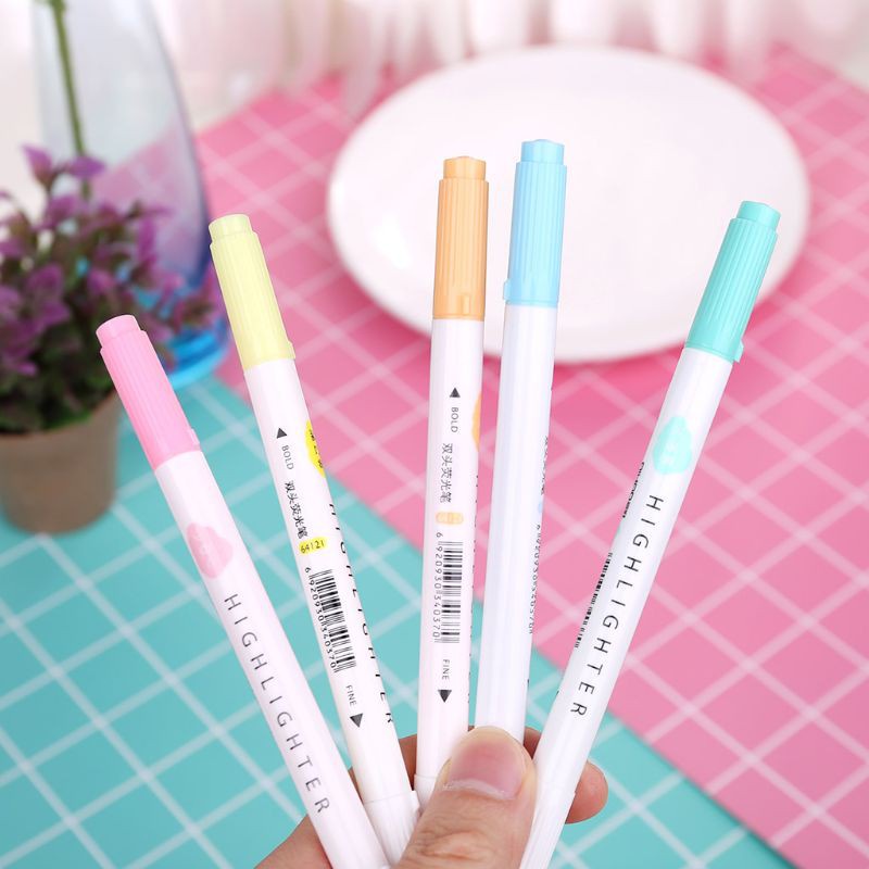 Shwnee 5pcs Eye Color Dual Double Head Highlighter Pen Marker Liquid Chalk Fluorescent Pencil Drawing Stationery