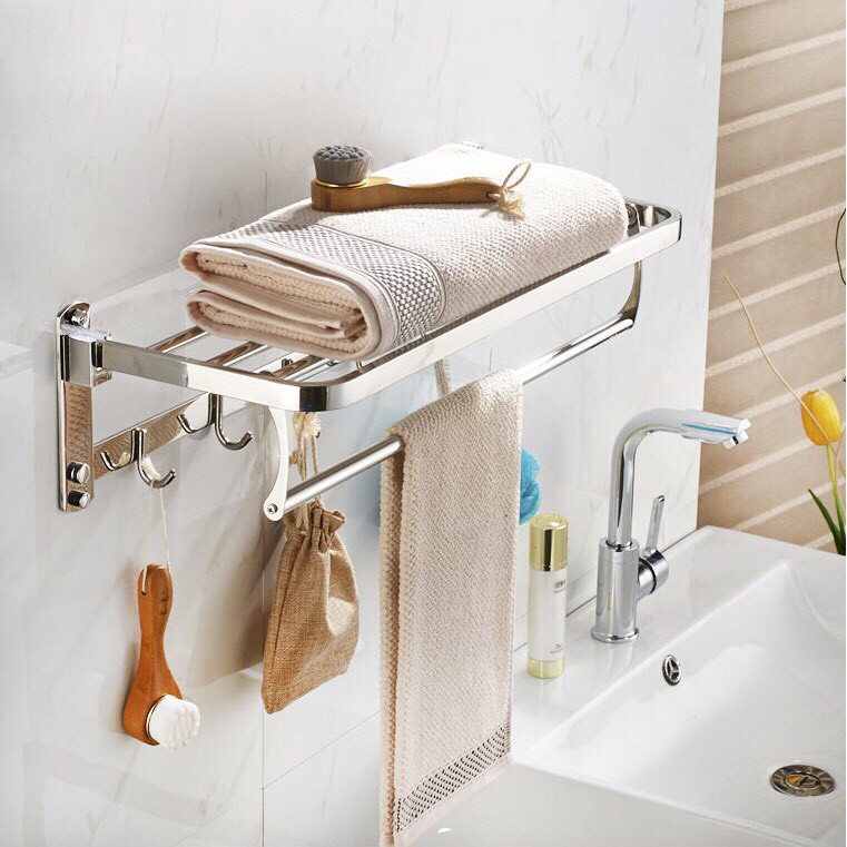 Máng khăn tầng inox 304 có thể xếp được, móc áo đa năng tiện lợi, thu hẹp không gian nhà tắm, LOẠI 1 dày MK11