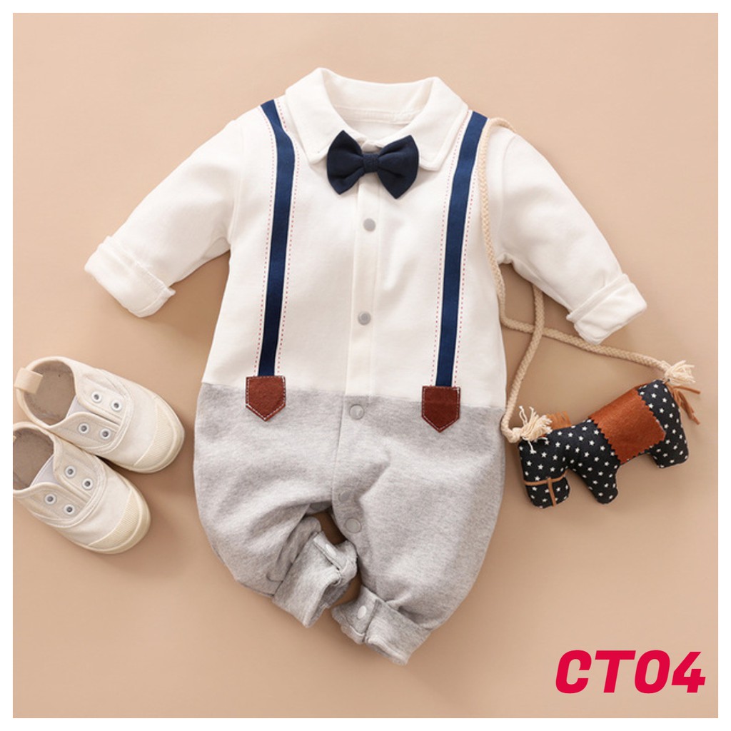 Bộ body công tử dài tay chất cotton cho bé trai bé gái sơ sinh 3-13kg