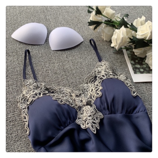 Váy ngủ quảng châu SX562-1 lụa satin phối ren kèm choàng cao cấp _Kubull | BigBuy360 - bigbuy360.vn