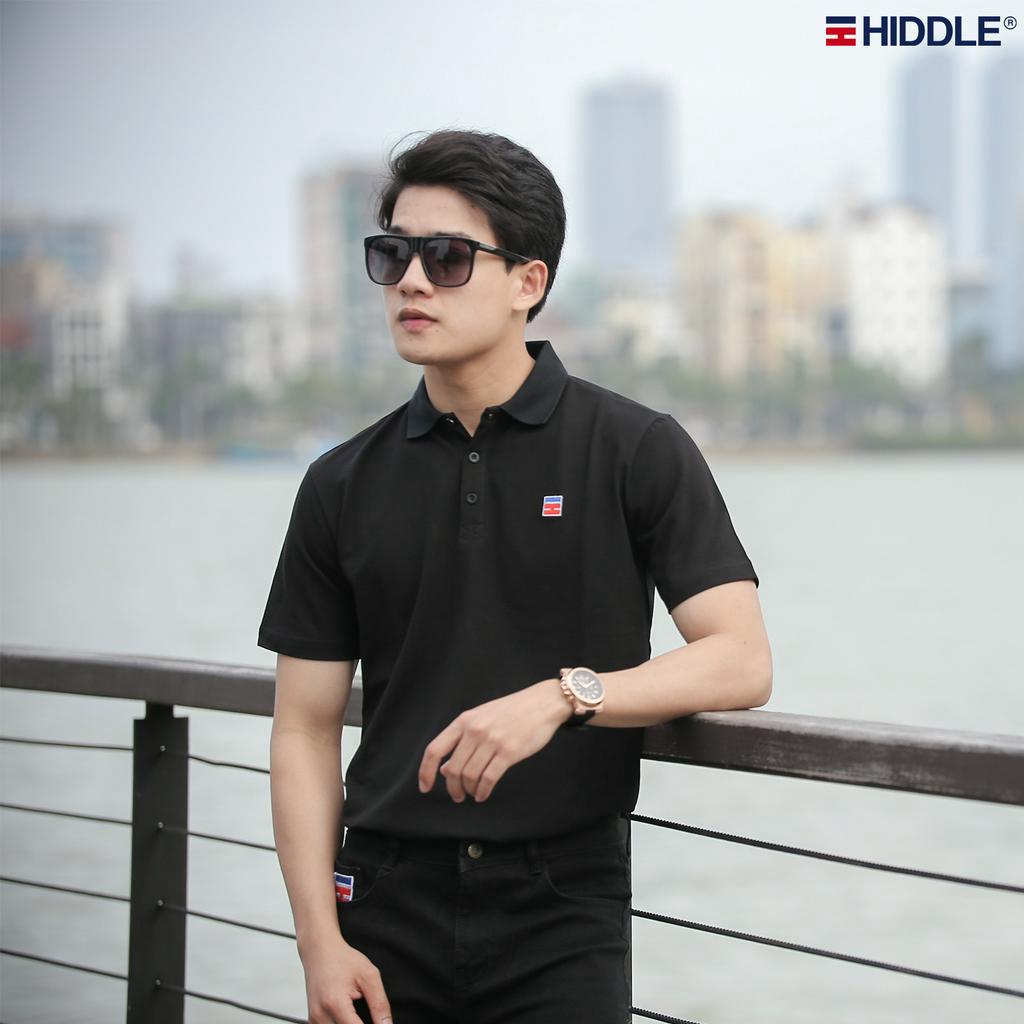 Áo polo nam đẹp hàng hiệu đen trắng chính hãng HIDDLE vải cotton cá sấu cao cấp thêu logo | H01-T1
