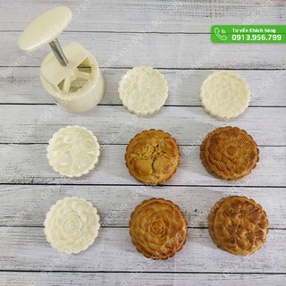 Khuôn bánh trung thu 150g 4 mặt tròn 2 trái lê, 3 mẫu hoa nổi tổng hợp