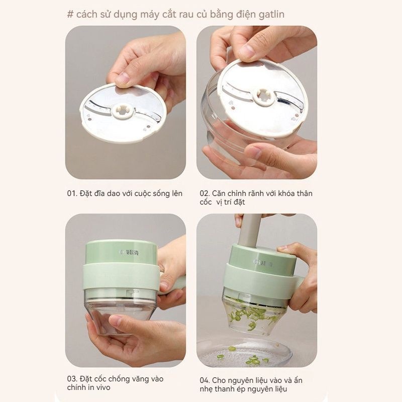 Máy xay tỏi ớt đa năng GAT.LING siêu khỏe nghiền rau củ cầm tay 4 in 1 sạc USB MIIBOOSHI D2.112