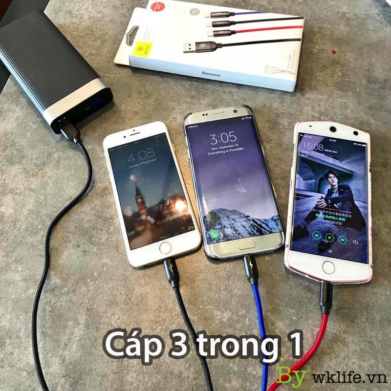 Cáp 3 in 1 Baseus Lightning + Micro USB + TYPE C | Bảo Hành 1 Đổi 1