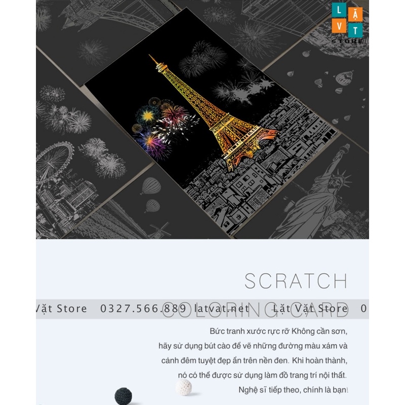 Tranh cạo khổ A4 - Color Night Scene Scratch II, tranh treo tường, trang trí đơn giản, quà tặng, decor nhà.