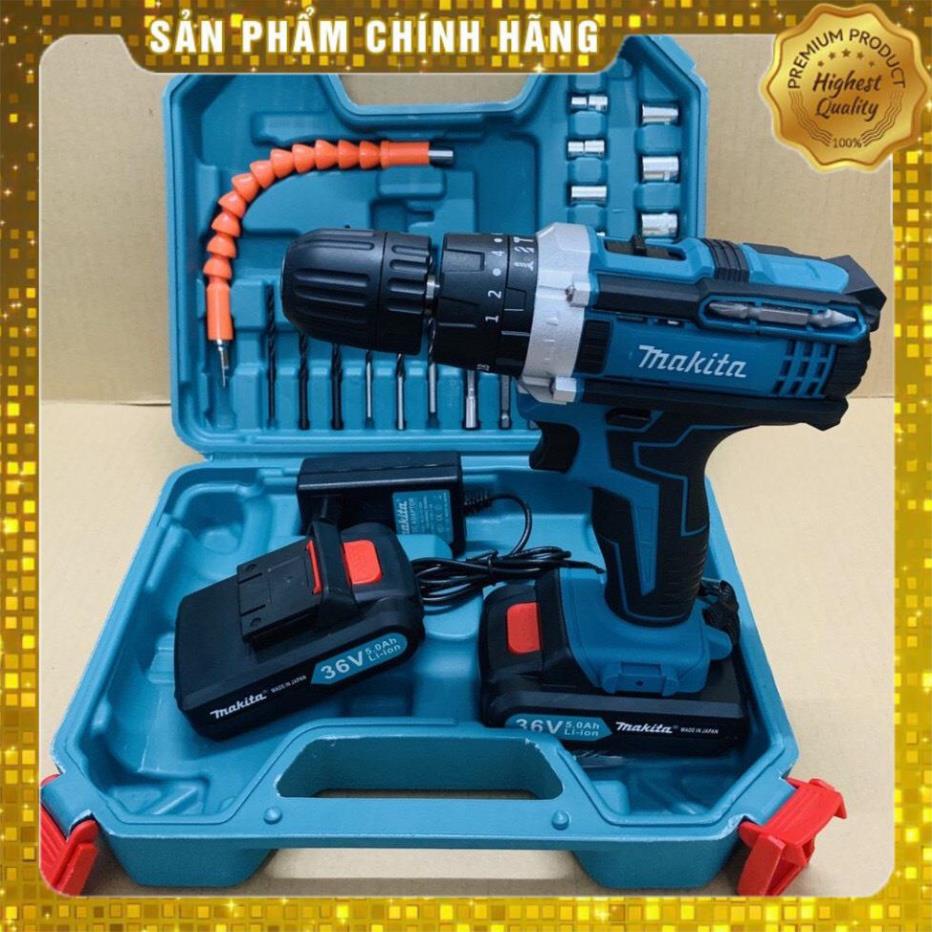 Máy khoan pin 36V Makita 3 chức năng có búa - Tặng kèm 24 chi tiết gồm các mũi khoan + Mũi bắt vít /