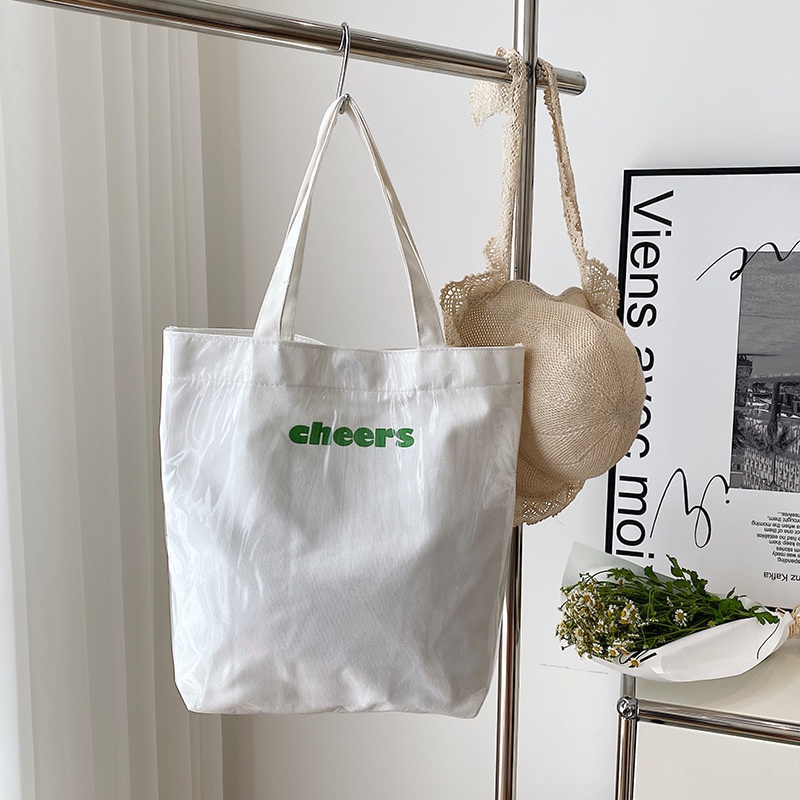 Túi Canvas PVC Trong Suốt Chống Thấm Nước Sức Chứa Lớn Phong Cách Nhật Bản Cho Nữ