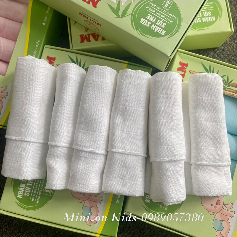 Khăn sữa sợi tre Nhật Nam 3 lớp hộp 6 chiếc 30*30cm siêu mềm | Minizon Kids